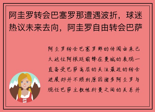 阿圭罗转会巴塞罗那遭遇波折,球迷热议未来去向,阿圭罗自由转会巴萨